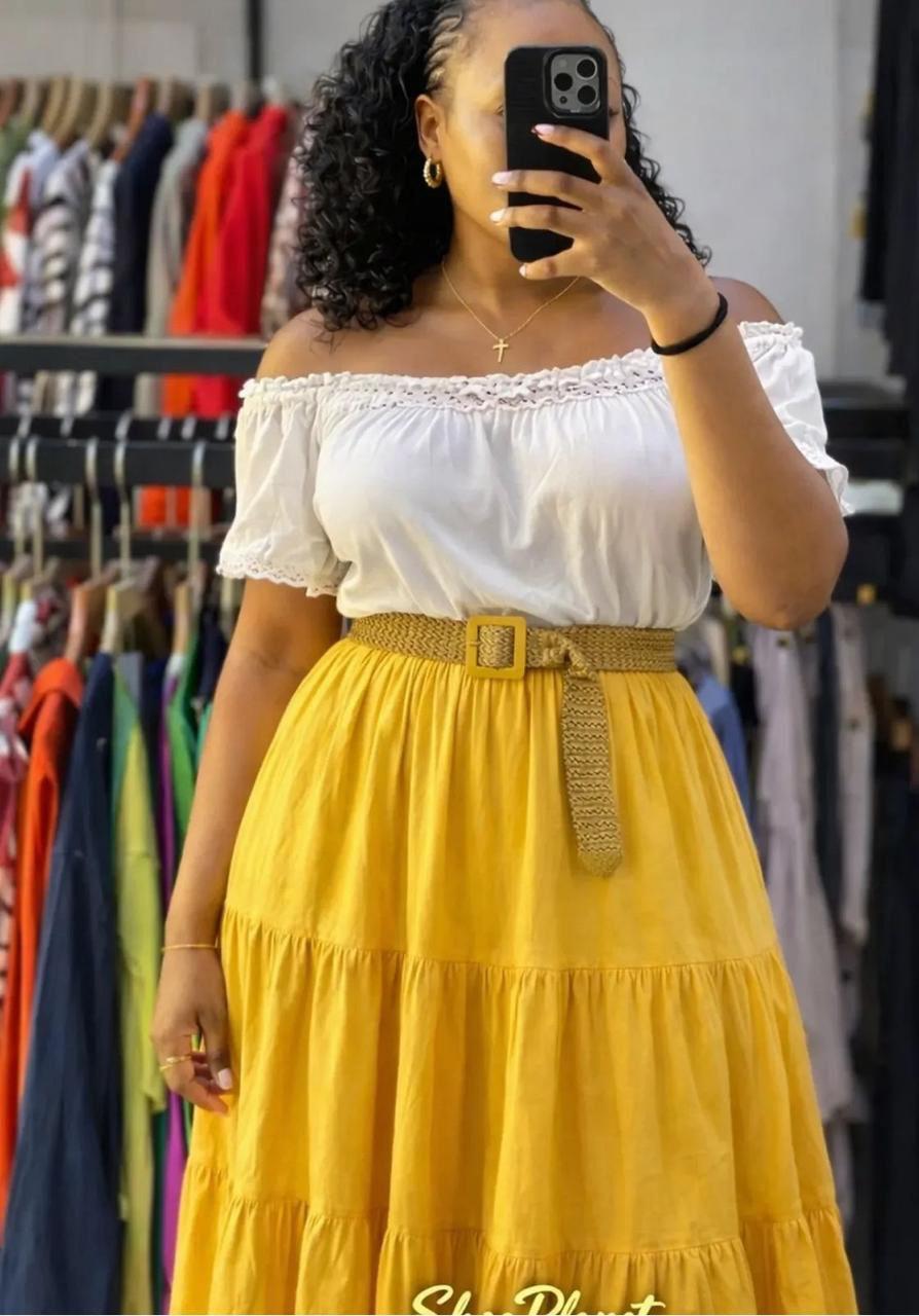 Hot deal 🔥 🔥. Quality  fancy cotton skirts
Women's White High Waist Casual Skirt 2025 Summer Mid-Length Puff Cake Design Slimming Wrap Skirts