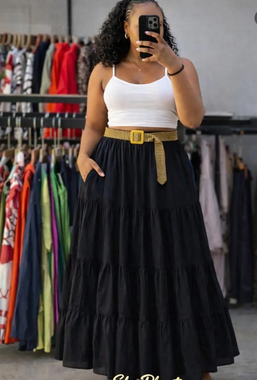 Hot deal 🔥 🔥. Quality  fancy cotton skirts
Women's White High Waist Casual Skirt 2025 Summer Mid-Length Puff Cake Design Slimming Wrap Skirts