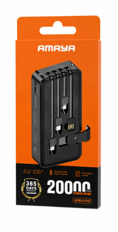 🔋📱 AMAYA 20,000mAh Portable Power Bank – Powerful Backup Battery with Multiple Built-In Connectors, Compact Design & 365-Day Warranty ⚡✨