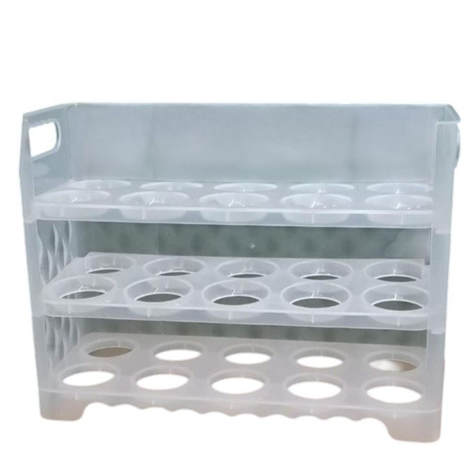 30pc Egg tray storage container , made of hard plastic, long lasting-Transparent food-grade egg storage container for refrigerator organization and safe egg storage.