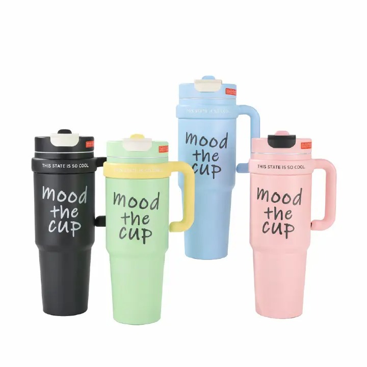 Mood The Cup, Stanley Mug Tumbler with Handle and Straw Lid – Insulated Reusable Stainless Steel Travel Mug, Sports Water Bottl