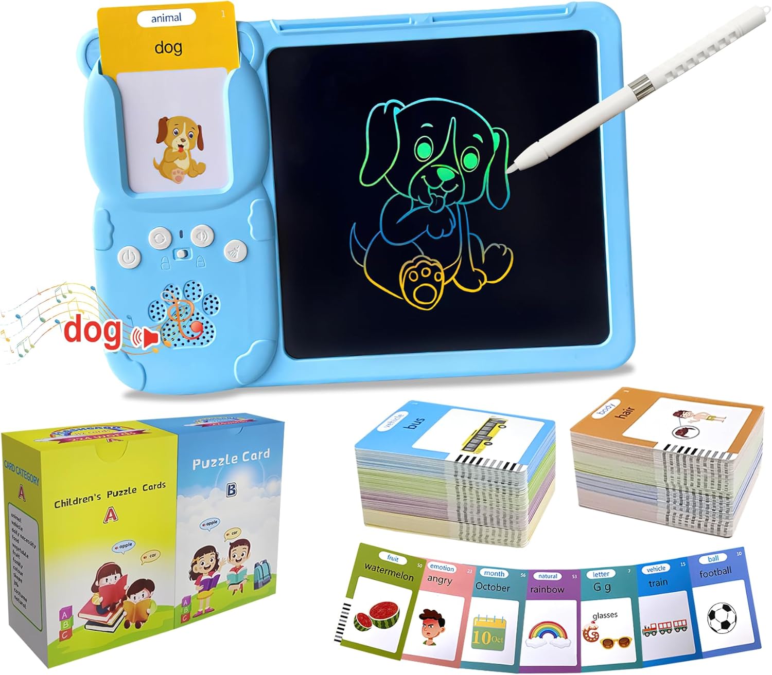 Toddler Toys Talking Flash Cards, Kindergarten Learning Resources 510 Sight Words with Drawing Tablet for Speaking Doodling, Sensory Toys for Kids
