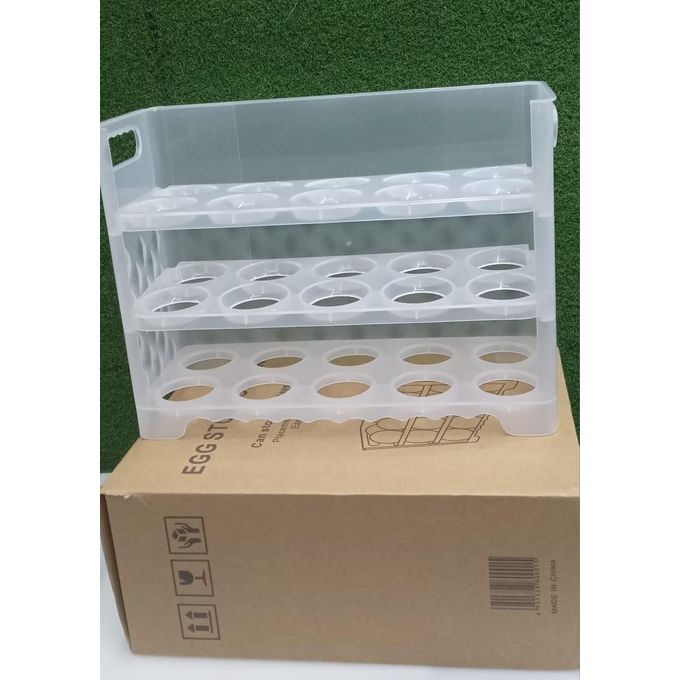 30pc Egg tray storage container , made of hard plastic, long lasting-Transparent food-grade egg storage container for refrigerator organization and safe egg storage.