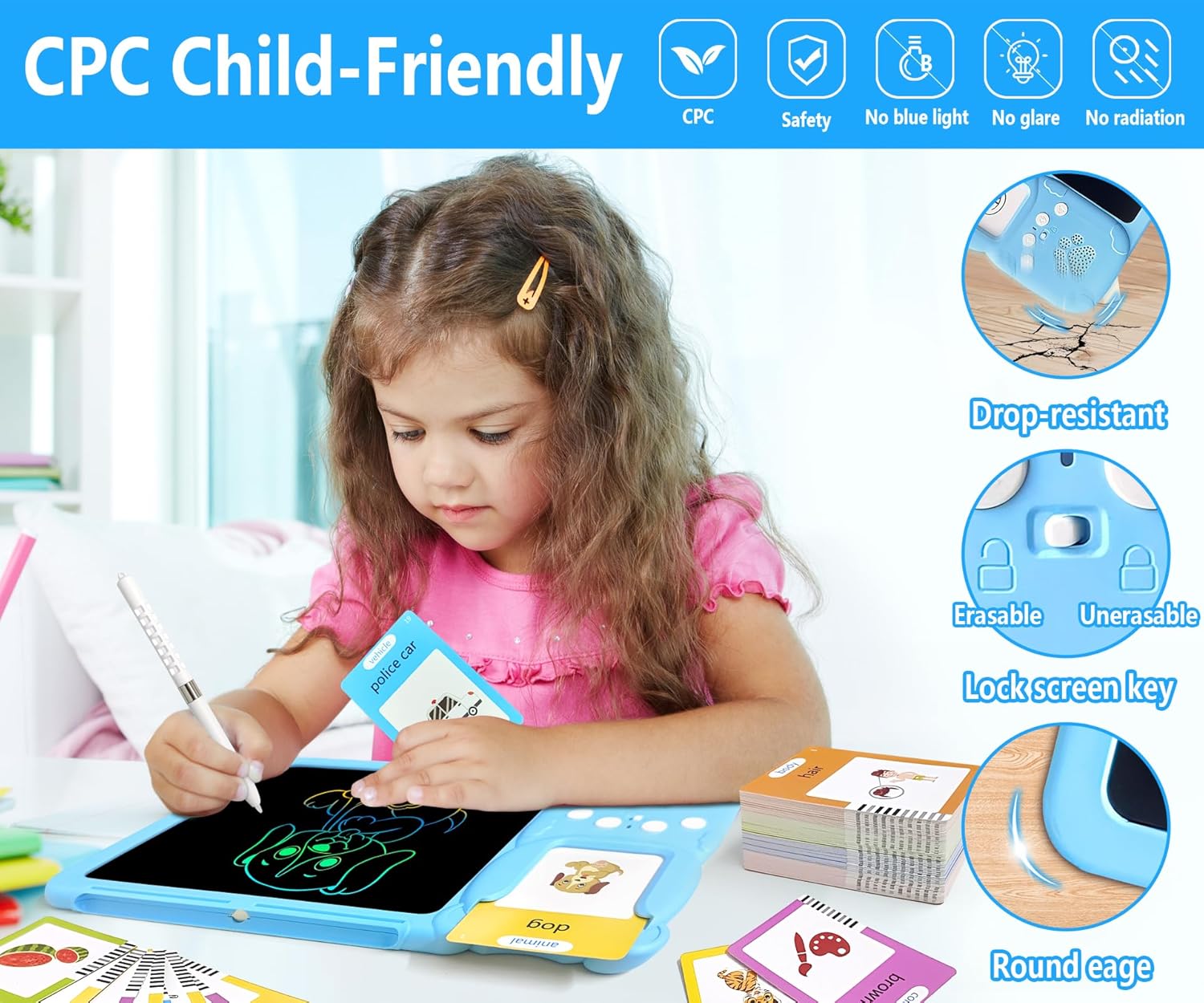 Toddler Toys Talking Flash Cards, Kindergarten Learning Resources 510 Sight Words with Drawing Tablet for Speaking Doodling, Sensory Toys for Kids
