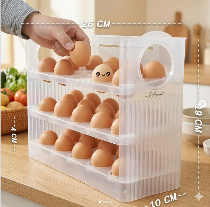 30pc Egg tray storage container , made of hard plastic, long lasting-Transparent food-grade egg storage container for refrigerator organization and safe egg storage.