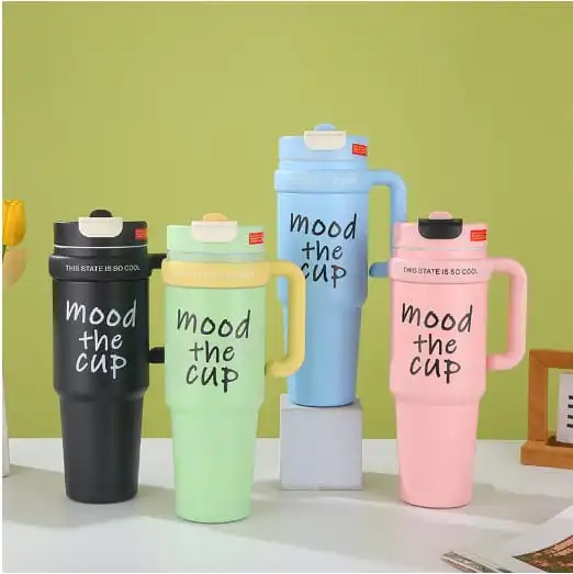 Mood The Cup, Stanley Mug Tumbler with Handle and Straw Lid – Insulated Reusable Stainless Steel Travel Mug, Sports Water Bottl