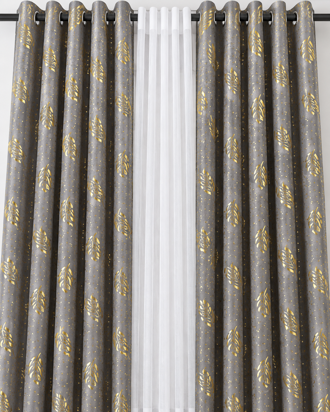 {TODAY'S DEAL } Taisier Home Gold Foil Print Linen Textured Curtains 3PC & 2PC Set Marble Curtains - 3PCc(1.5 mtrs each+1.5 mtrs each+Sheers: White :3 mtrs) 0r 2pcs((1.5 mtrs each+1.5 mtrs each)
