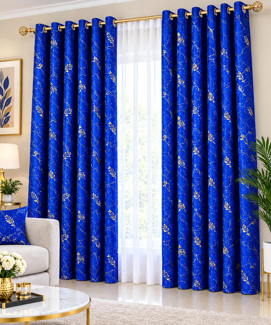 {TODAY'S DEAL } Taisier Home Gold Foil Print Linen Textured Curtains 3PC & 2PC Set Marble Curtains - 3PCc(1.5 mtrs each+1.5 mtrs each+Sheers: White :3 mtrs) 0r 2pcs((1.5 mtrs each+1.5 mtrs each)