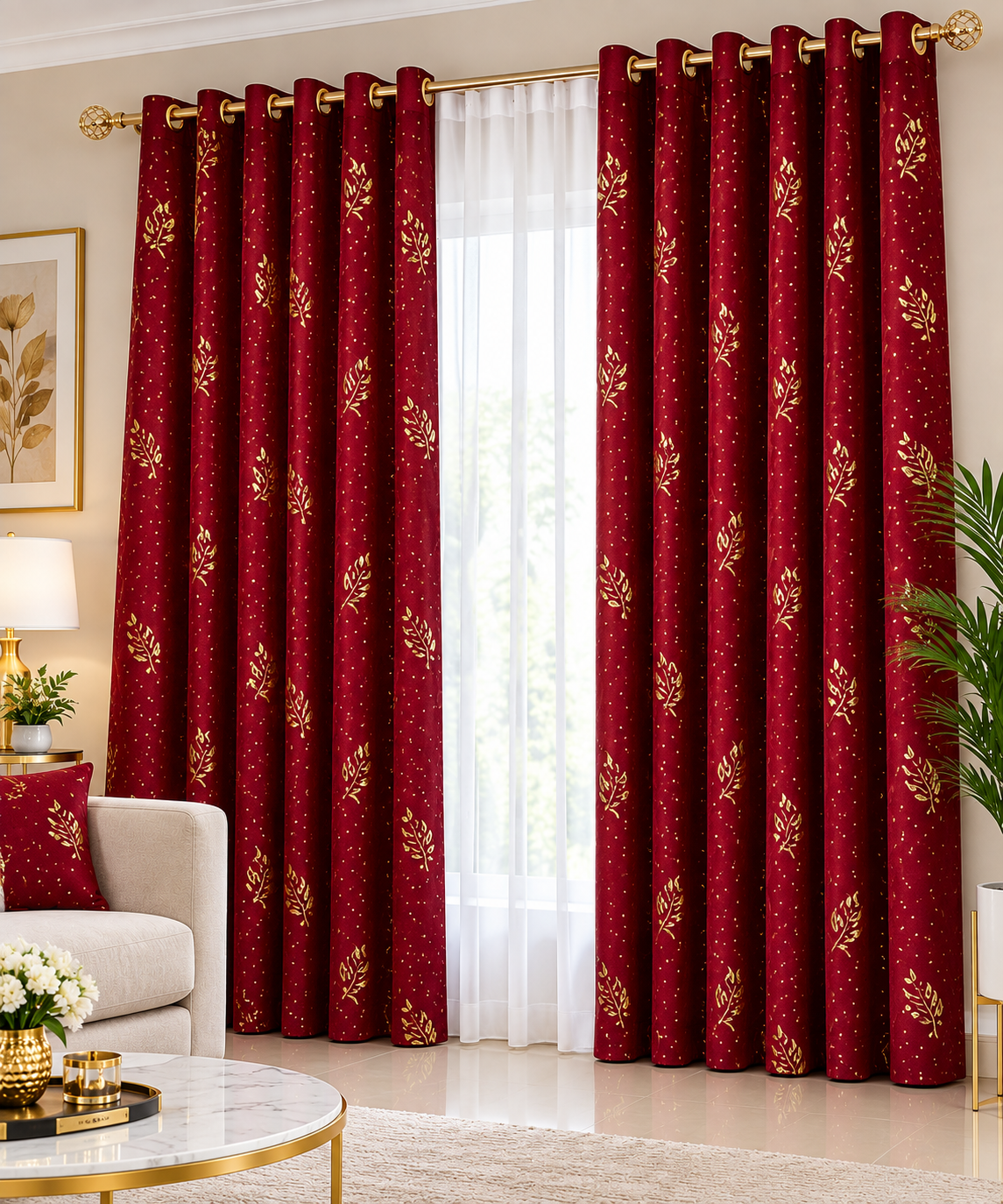 {TODAY'S DEAL } Taisier Home Gold Foil Print Linen Textured Curtains 3PC & 2PC Set Marble Curtains - 3PCc(1.5 mtrs each+1.5 mtrs each+Sheers: White :3 mtrs) 0r 2pcs((1.5 mtrs each+1.5 mtrs each)