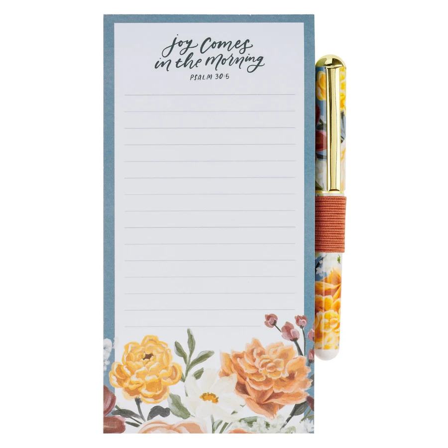 Joy Comes in the Morning Magnetic Notepad with Pen Gift for Women, Girls and Ladies Unique Birthday, Anniversary and Wedding Gift.