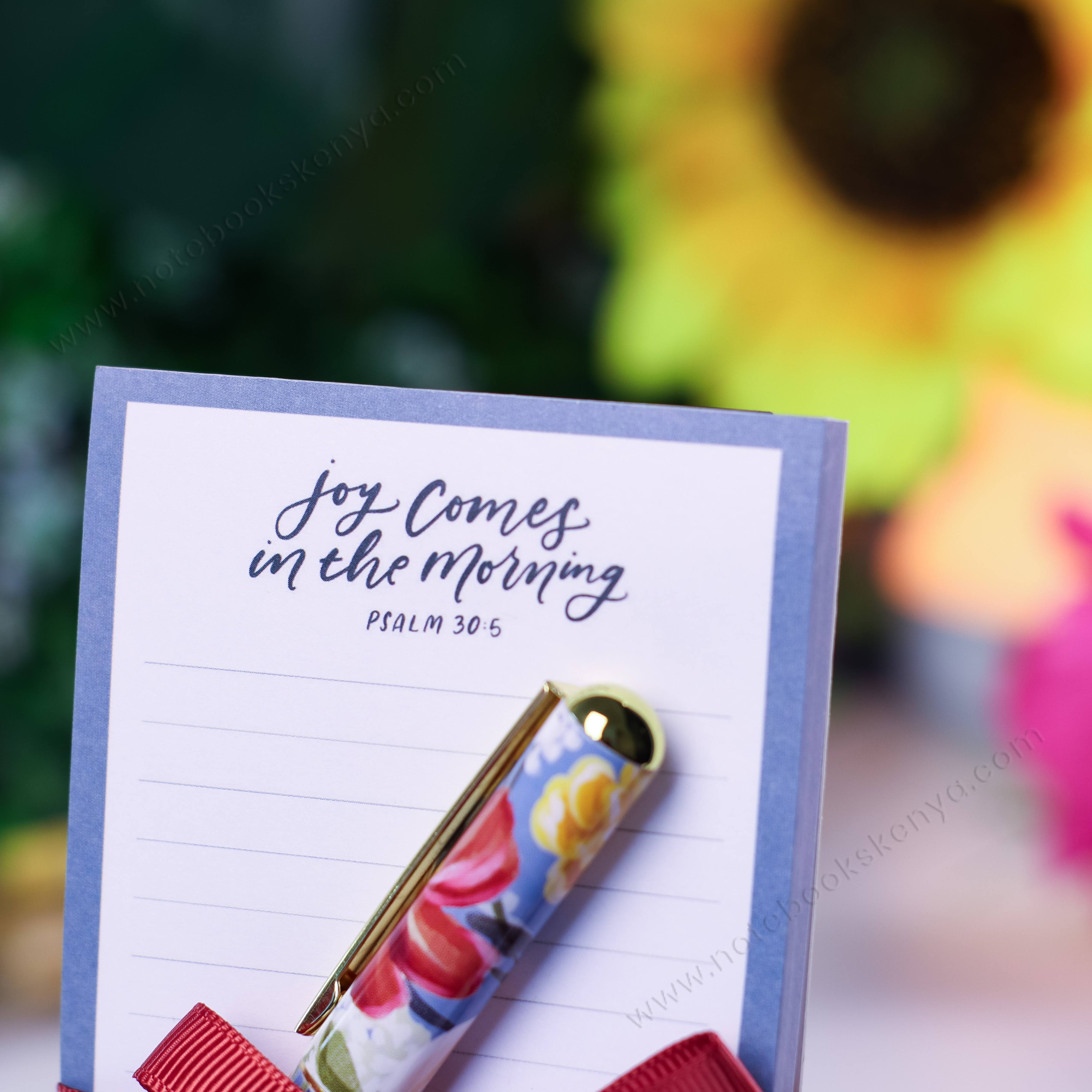 Joy Comes in the Morning Magnetic Notepad with Pen Gift for Women, Girls and Ladies Unique Birthday, Anniversary and Wedding Gift.