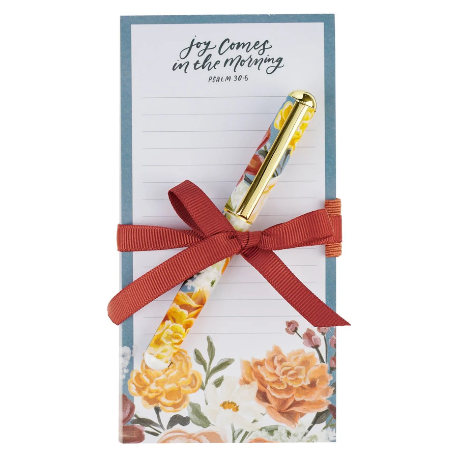 Joy Comes in the Morning Magnetic Notepad with Pen Gift for Women, Girls and Ladies Unique Birthday, Anniversary and Wedding Gift.