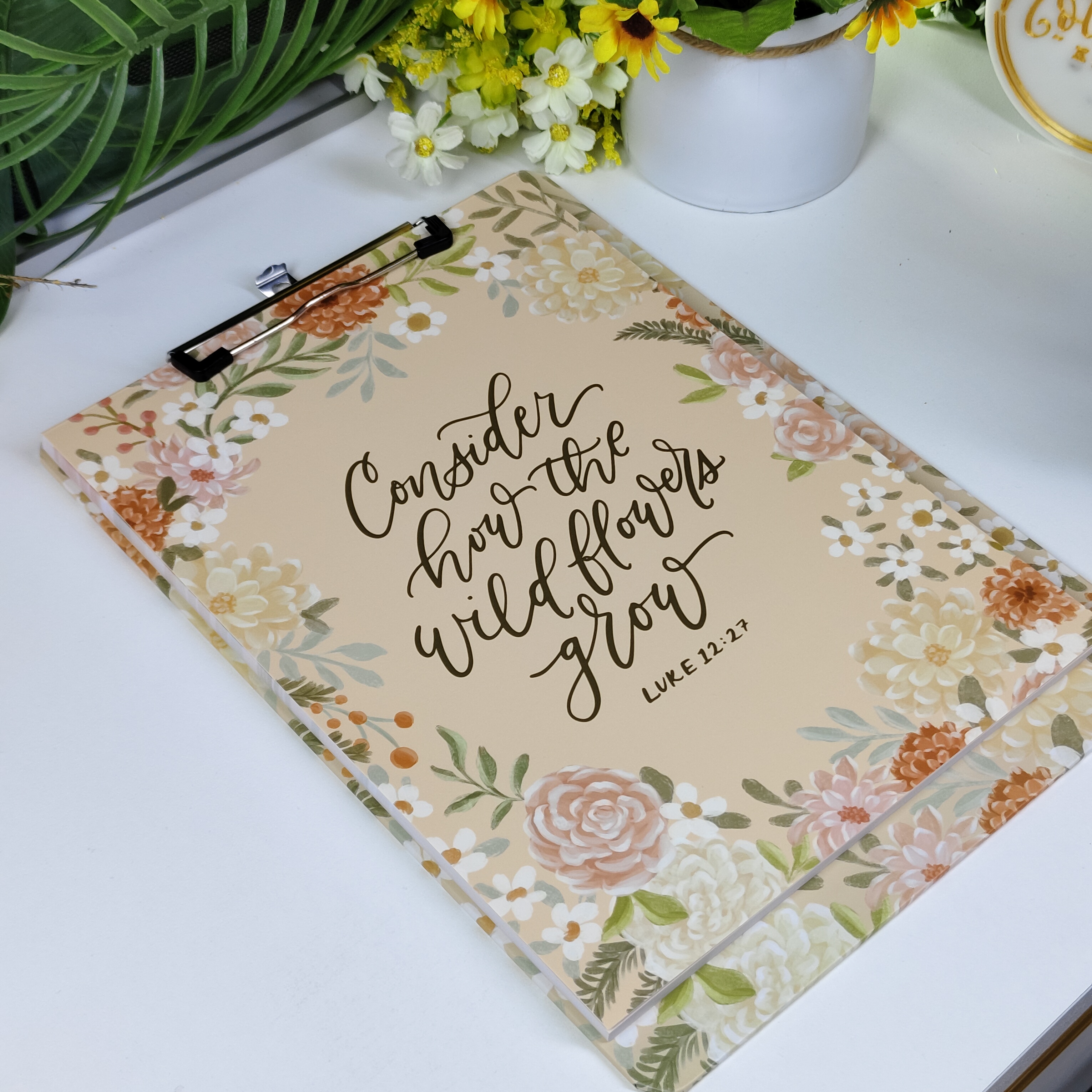 Consider How the Wildflowers Grow” Clipboard with Notepad Gift for Women, Girls and Ladies