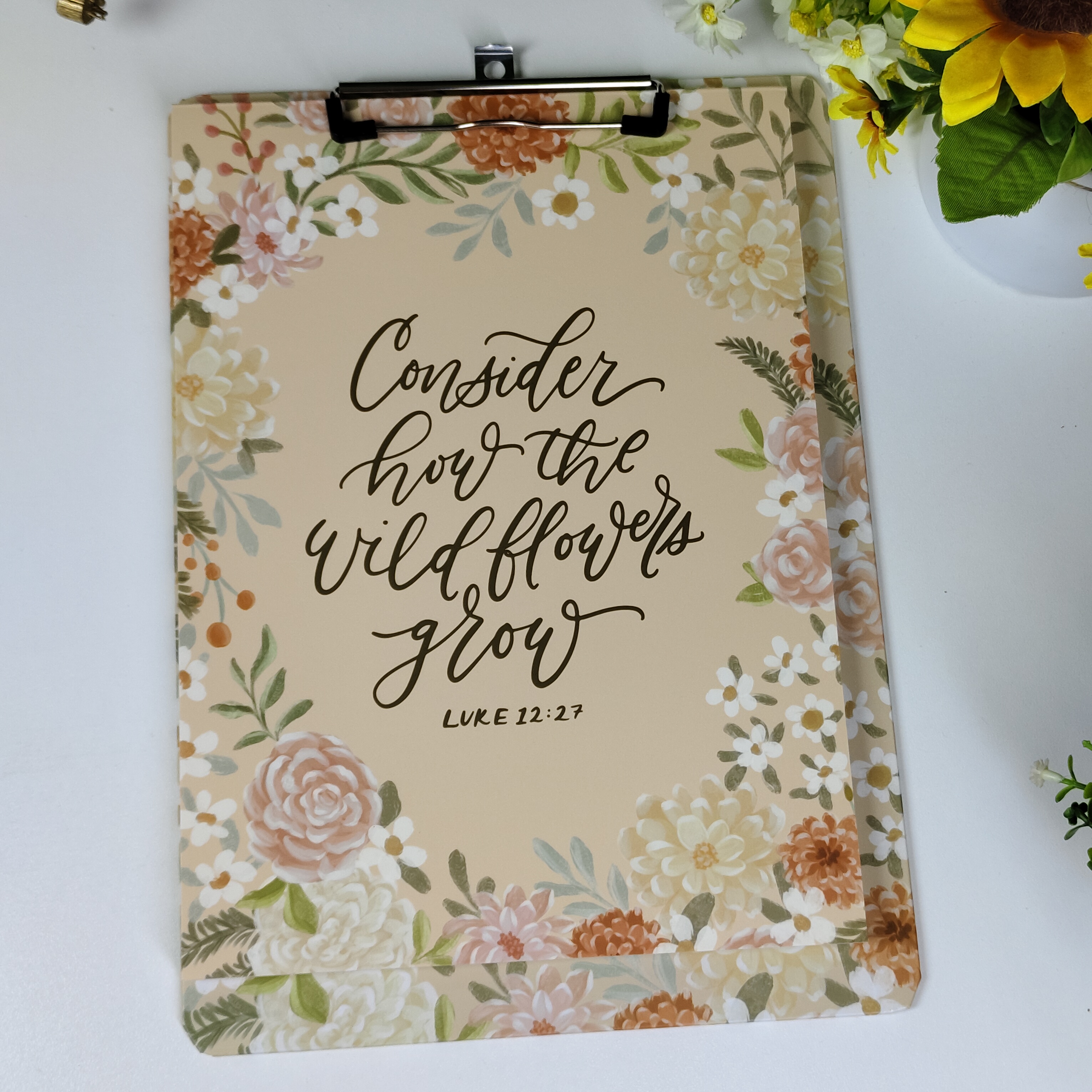 Consider How the Wildflowers Grow” Clipboard with Notepad Gift for Women, Girls and Ladies