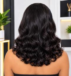 Elegant heat friendly semi human hair bodywave headband  wig _black