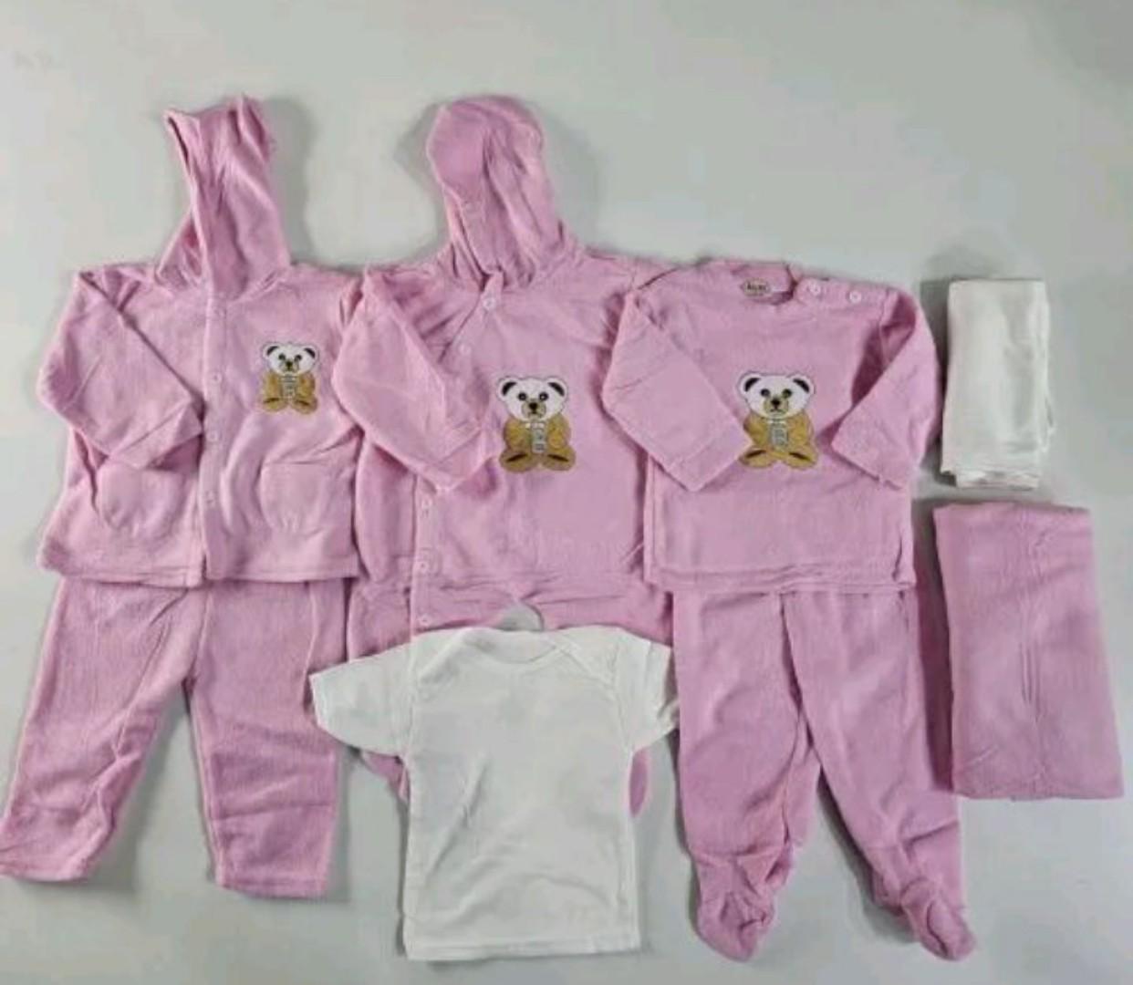 BABY ESSENTIALS::Baby nest (Foldable and portable)+baby receiving suit 8 pieces(Romper included) +1 warm woolen white dotted baby wrapper+ washable, adjustable,reusable diapers one pack ( 3 nappies)
