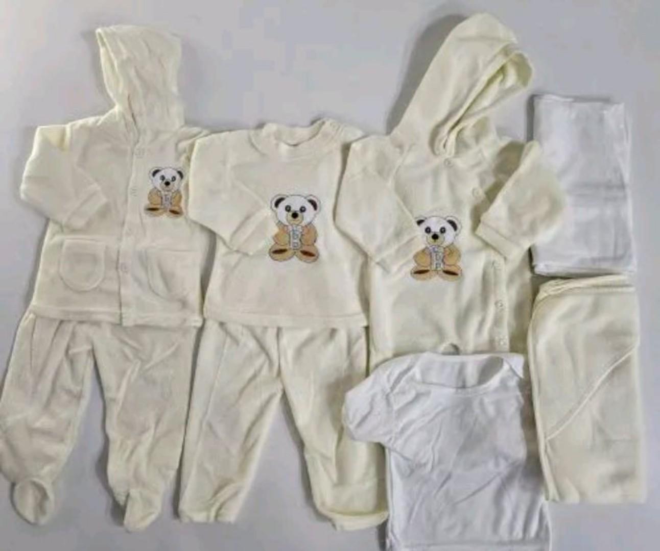 BABY ESSENTIALS::Baby nest (Foldable and portable)+baby receiving suit 8 pieces(Romper included) +1 warm woolen white dotted baby wrapper+ washable, adjustable,reusable diapers one pack ( 3 nappies)