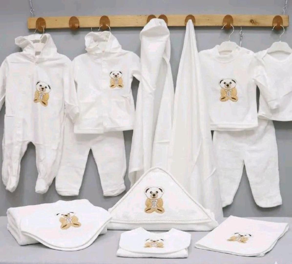 BABY ESSENTIALS::Baby nest (Foldable and portable)+baby receiving suit 8 pieces(Romper included) +1 warm woolen white dotted baby wrapper+ washable, adjustable,reusable diapers one pack ( 3 nappies)