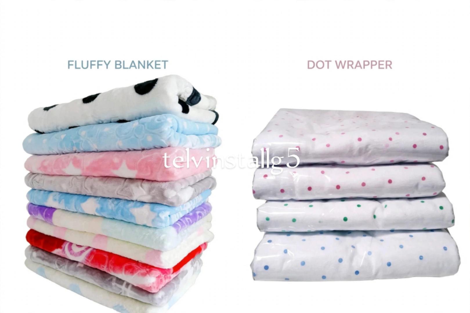 SOFT BABY BLANKET+ WHITE DOTTED WRAPPER medium size or big size ( blue/brown themed for boys,,,,,pink/purple themed for girls ,,,,,green /cream themed for unisex,,