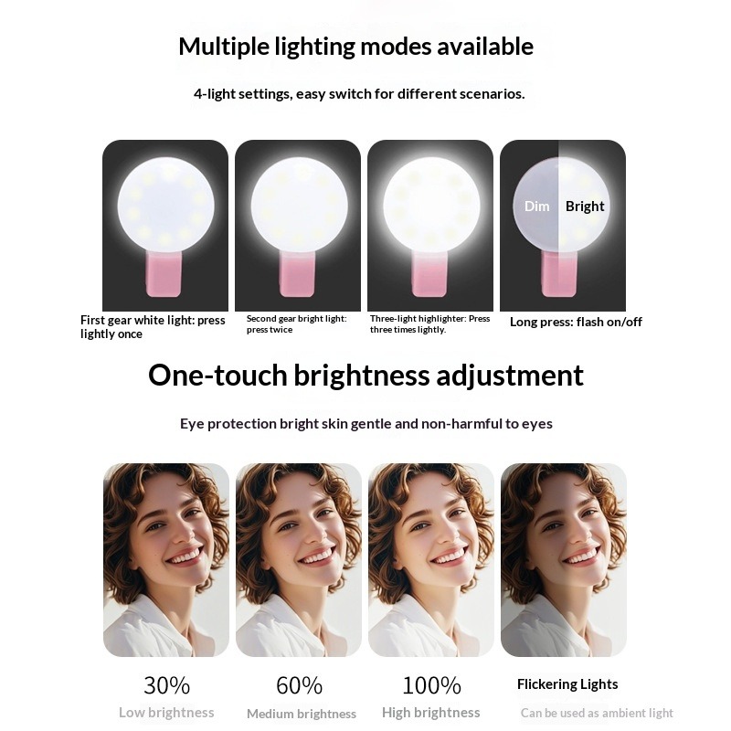 Portable Led Selfie Ring Light Mini Rechargeable Fill Light Live Clip-On Bulb Beauty Usb Photographic Super Bright Lighting For Makeup Vlog Video Recording Led Selfie Lamp Ring Novelty Makeup Lighting