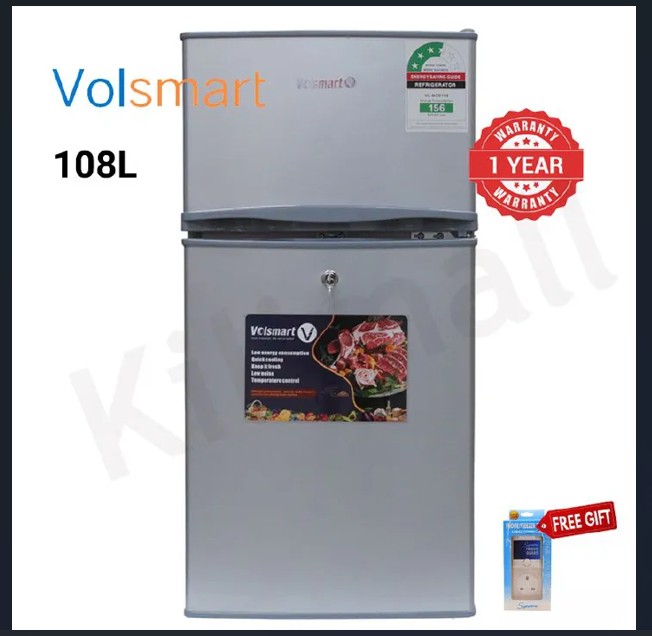 Volsmart 108L Double Doors VL-BCD108 Fridge Freezer Energy Saving Refrigerator with Lock and Keys