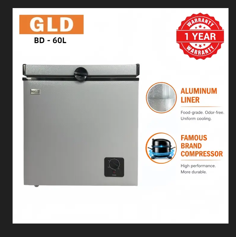 GLD 60L Chest Freezer | Fast Cooling & Good Heat Retention | Food-grade Aluminum Liner | Compact Space-saving Design | Even Temperaturem , Less Frost | Quick Freeze & Fresh Keeping