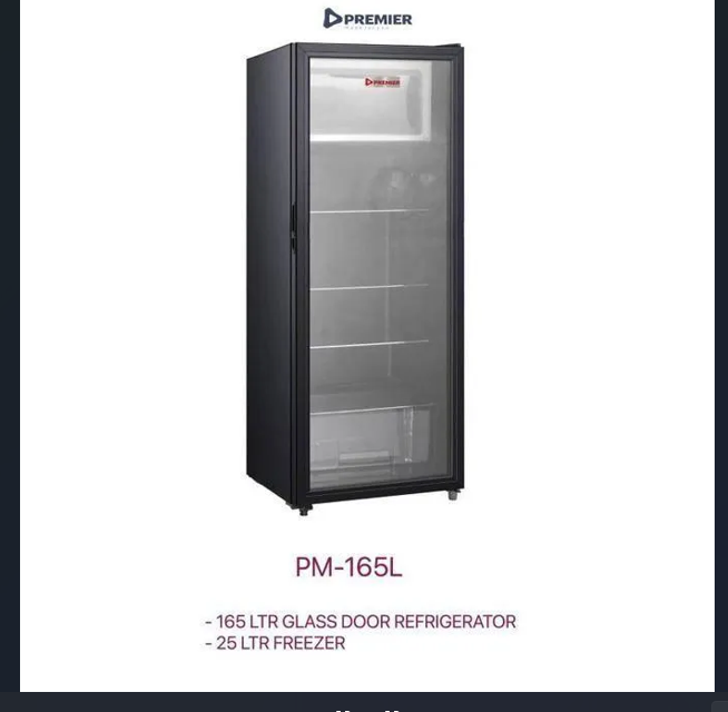 Premier Large Glass Door Refrigerator 165L Display Fridge For Shop