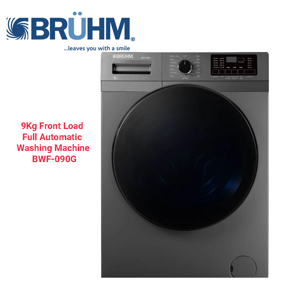 BRUHM 9Kg Front Load Full Automatic Washing Machine BWF-090G With BLDC Motor 1200 RPM Rust free  Premium design 1 Year Warranty