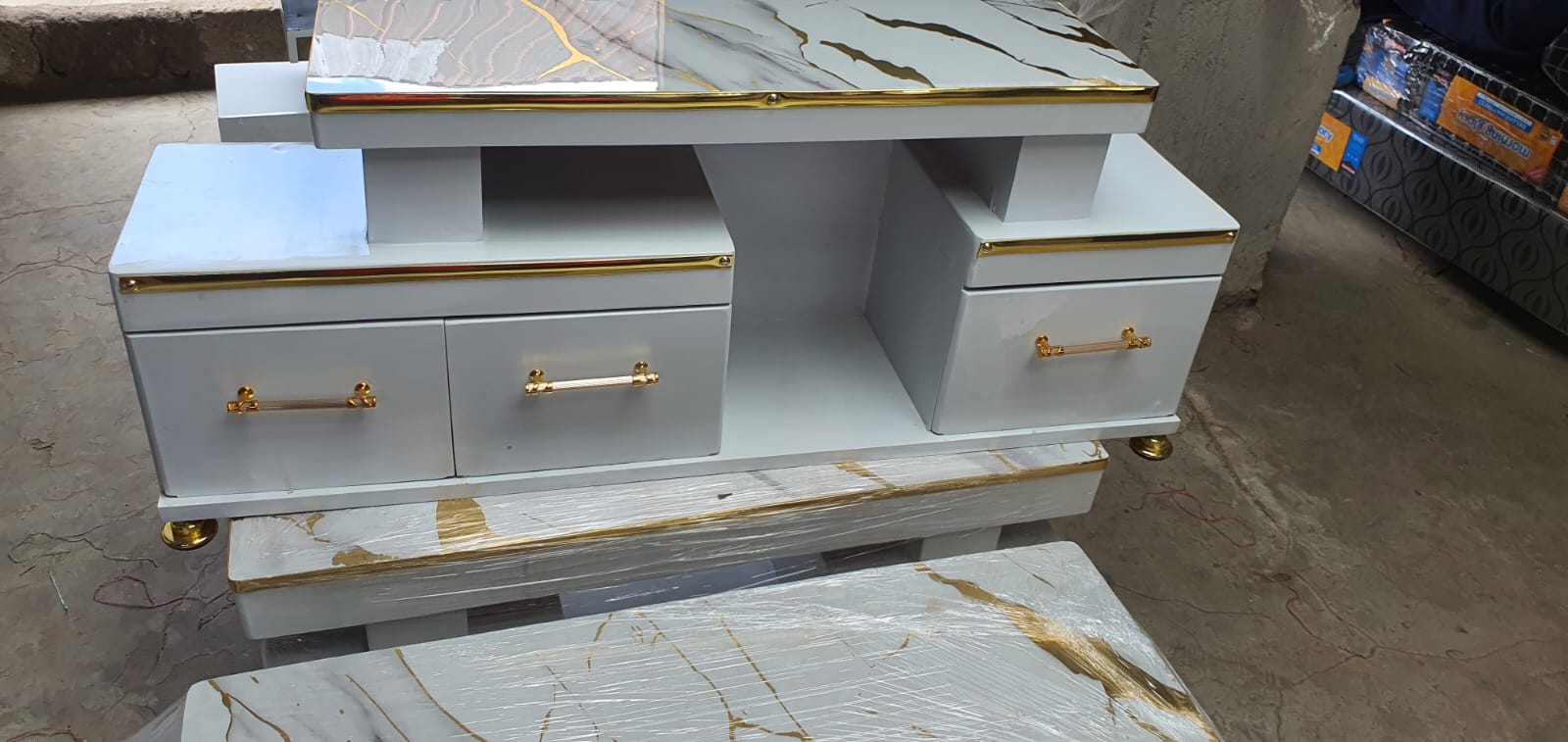 Executive tv stand with marble coating and light
