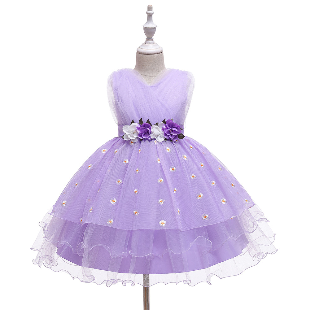 Fashion Girls Clothing Yellow Floral Sleeveless Princess Dress Super Fairy Girls Formal Dress for Stage Show Performance & Pageant