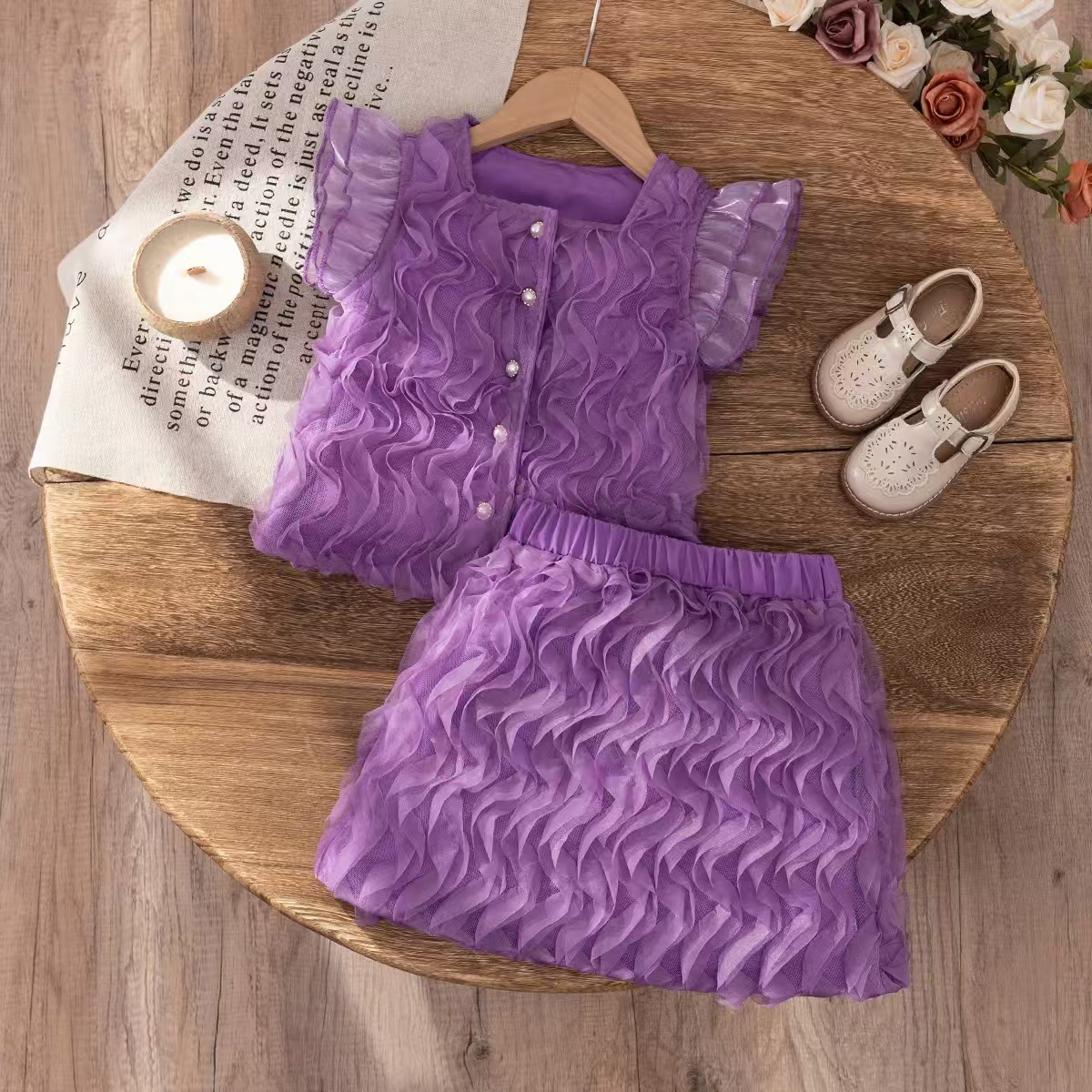 Kids Girls Summer Dress 2 Piece Set – Princess Spliced Puffy Sleeve Top +  Skirt Casual Party Wear for Baby Girl (Size 4-8Y)