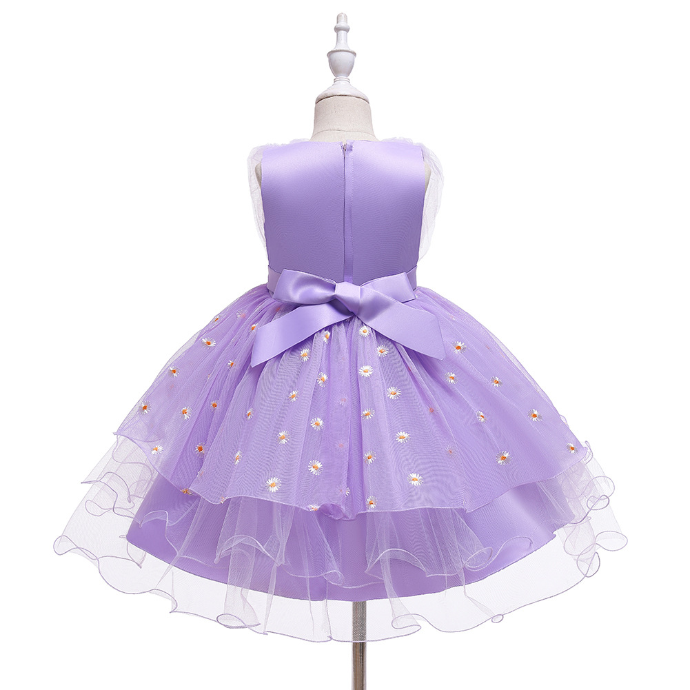 Fashion Girls Clothing Yellow Floral Sleeveless Princess Dress Super Fairy Girls Formal Dress for Stage Show Performance & Pageant