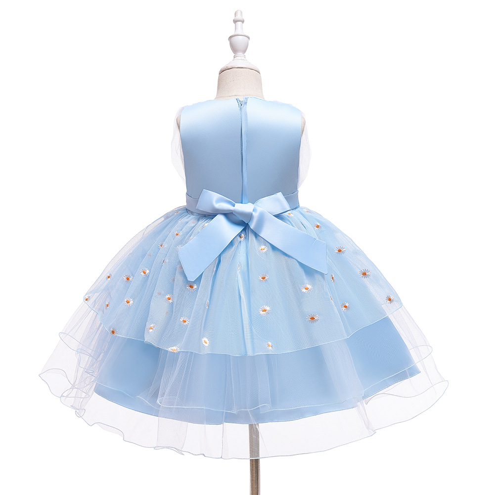 Fashion Girls Clothing Yellow Floral Sleeveless Princess Dress Super Fairy Girls Formal Dress for Stage Show Performance & Pageant
