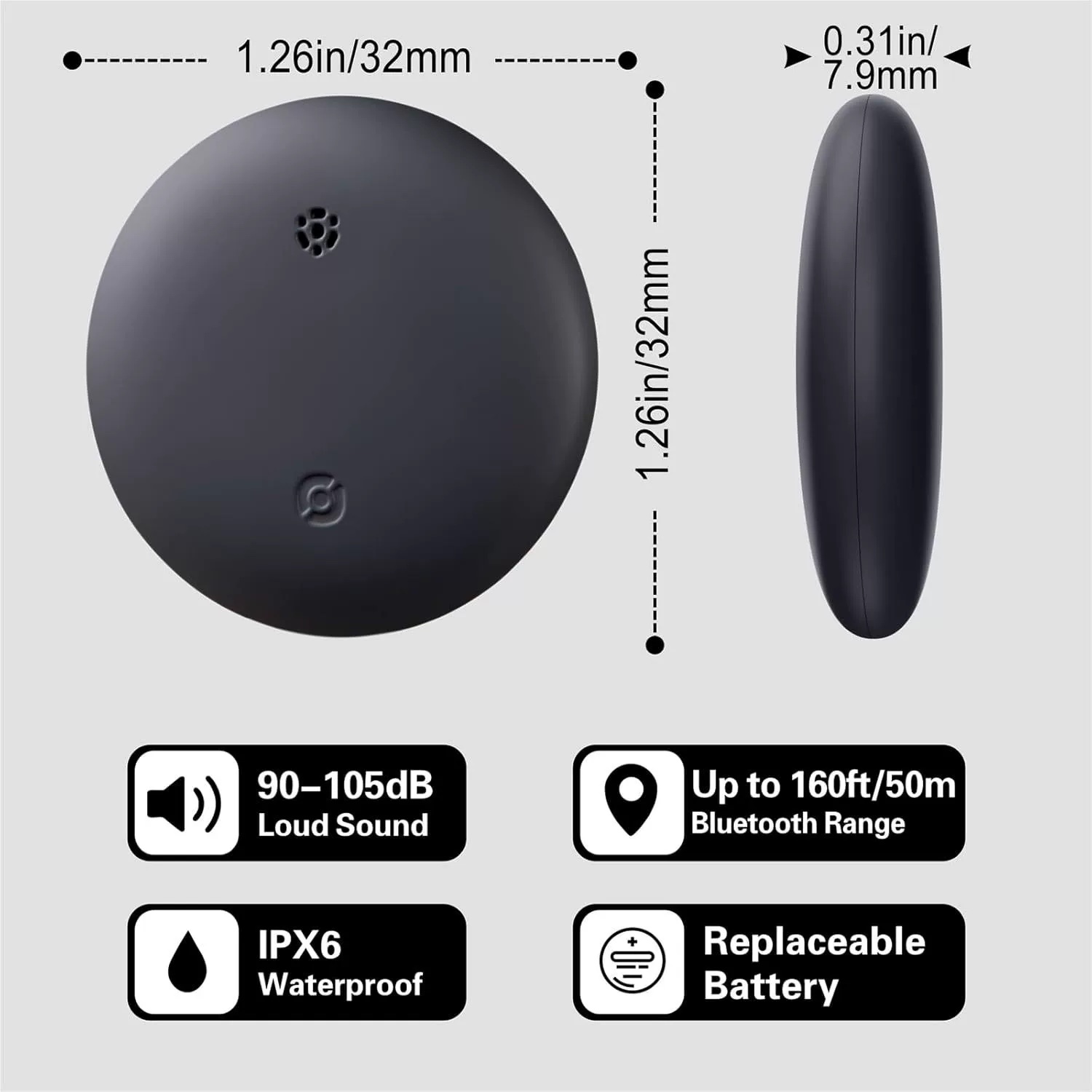 Dual System iOS/ Android Wireless Tag Locator with GPS Tracker,  Mini Global Tracking for Pet, Kids, Items/ luggage, IP67 Waterproof, Replaceable battery (12- months)