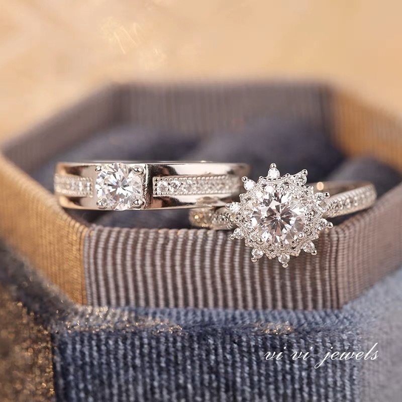 2pcs Simple Couple Rings Silver Color Adjustable Open Ring For Women Men Wedding Fashion Jewelry Gifts