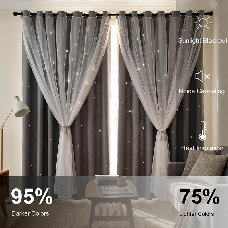 【Buy 1 Get 2 Effects】2pcs/set Star Blackout Curtains with White Sheers - 1.5m x 2.5m Hotel Quality Double Layer - Heat Insulating & Noise Reduction - Ideal for Single Rod & Standard Windows