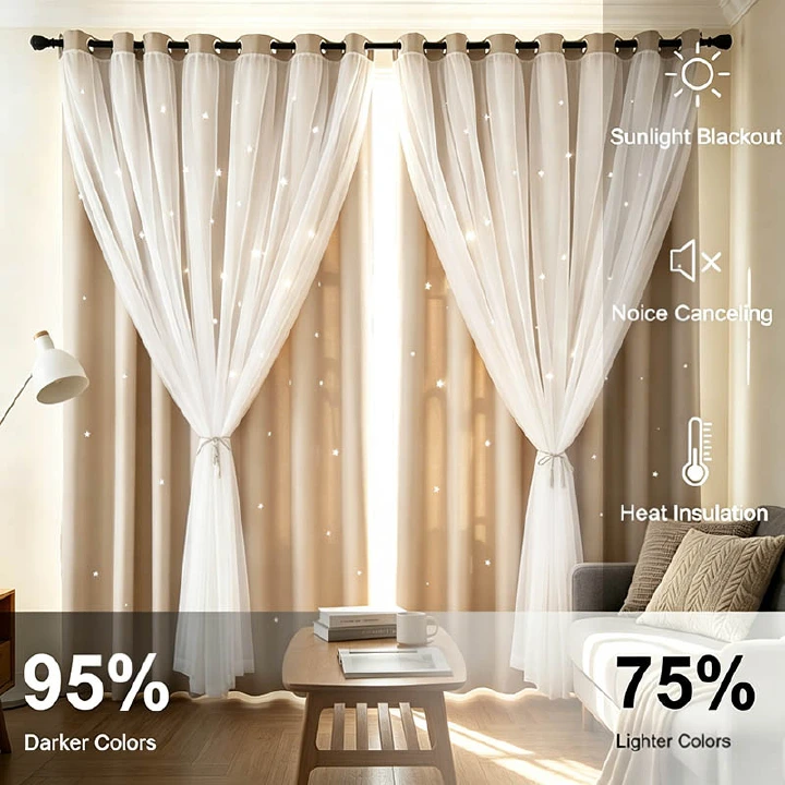 【Buy 1 Get 2 Effects】2pcs/set Star Blackout Curtains with White Sheers - 1.5m x 2.5m Hotel Quality Double Layer - Heat Insulating & Noise Reduction - Ideal for Single Rod & Standard Windows