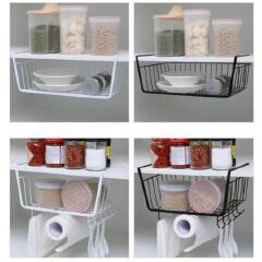 Under Cabinet Space-Saving Kitchen OrganizerThey utilize unused vertical space below upper kitchen cabinets to store spices, packets, and small jars without cluttering countertops.-
