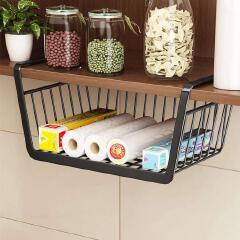 Under Cabinet Space-Saving Kitchen OrganizerThey utilize unused vertical space below upper kitchen cabinets to store spices, packets, and small jars without cluttering countertops.-