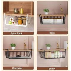 Under Cabinet Space-Saving Kitchen OrganizerThey utilize unused vertical space below upper kitchen cabinets to store spices, packets, and small jars without cluttering countertops.-