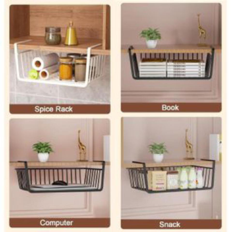 Under Cabinet Space-Saving Kitchen OrganizerThey utilize unused vertical space below upper kitchen cabinets to store spices, packets, and small jars without cluttering countertops.-