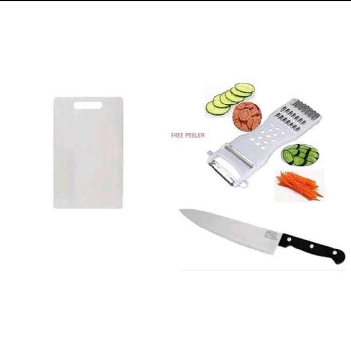 Chopping Board + Kitchen Knife Set + FREE Peeler – 3-in-1 Kitchen Starter Kit, Reversible Non-Slip Chopping Board with Soft-Grip Handle & Juice Groove