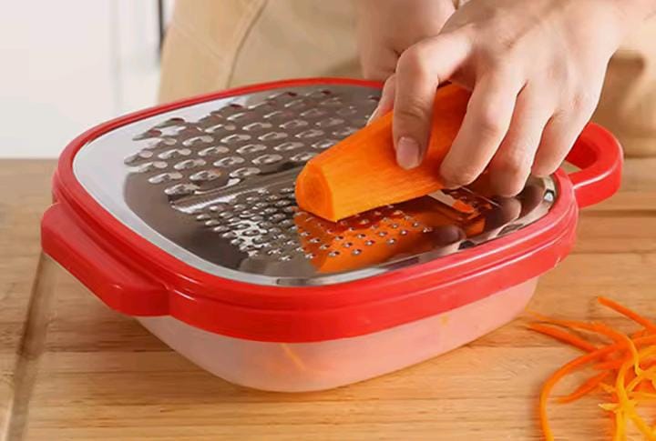 Manual Grater with Bowl – Stainless Steel Hand Grater with Plastic Collection Bowl, Kitchen Vegetable & Cheese Grating Tool, Durable 2-in-1 Food Preparation Set in Blue & Peach Colours