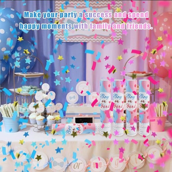 Gender Reveal Confetti Poppers – 30cm & 40cm Pink or Blue Surprise Cannons for Baby Shower Celebration Party Decorations | Fun Gender Reveal Party Supplies Ideal for indoor and outdoor celebrations,