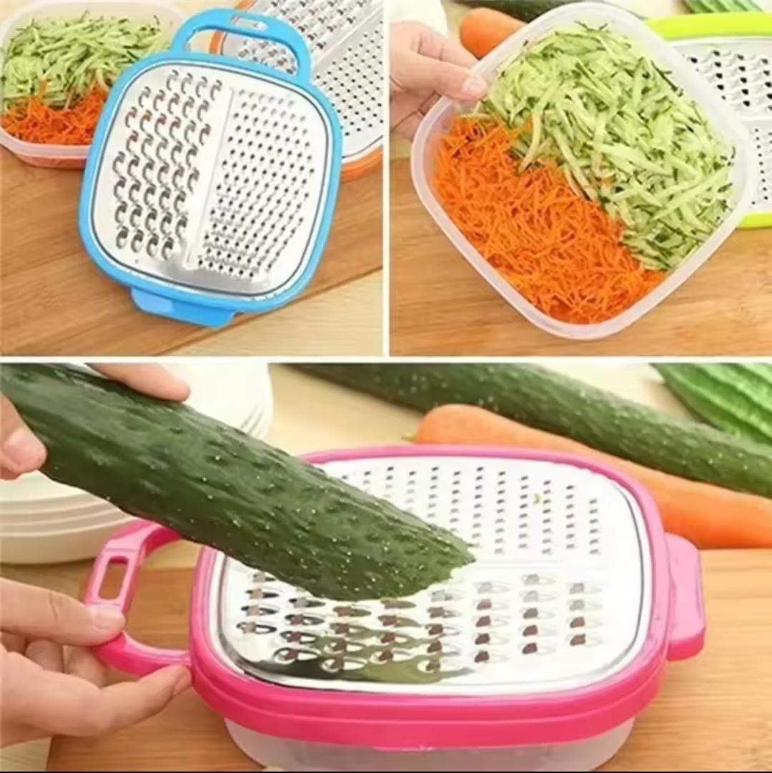 Manual Grater with Bowl – Stainless Steel Hand Grater with Plastic Collection Bowl, Kitchen Vegetable & Cheese Grating Tool, Durable 2-in-1 Food Preparation Set in Blue & Peach Colours