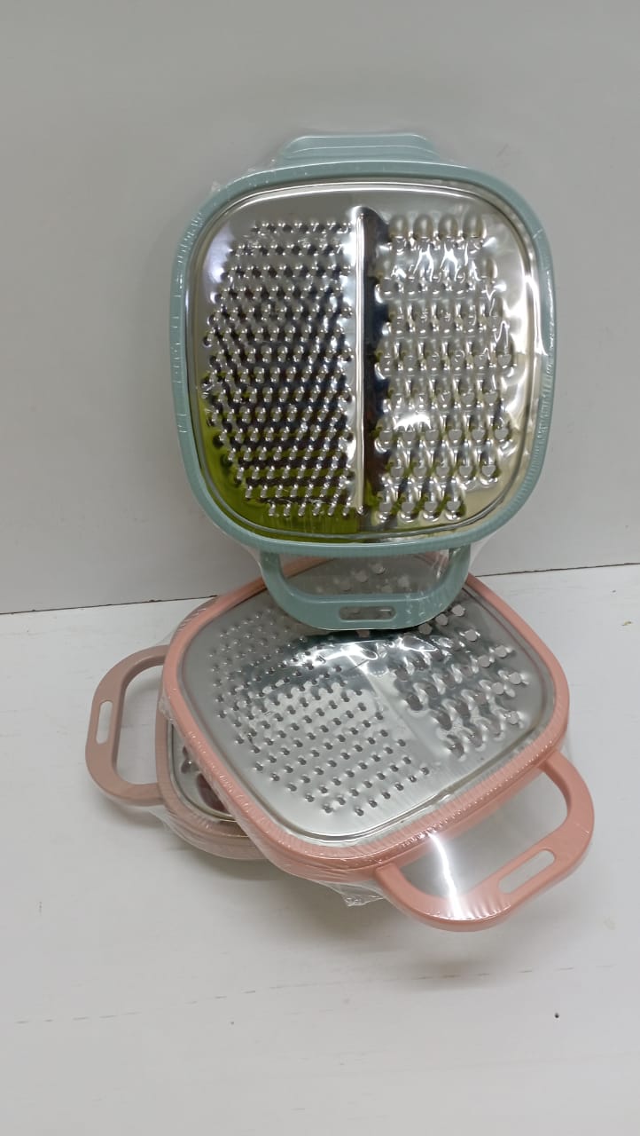 Manual Grater with Bowl – Stainless Steel Hand Grater with Plastic Collection Bowl, Kitchen Vegetable & Cheese Grating Tool, Durable 2-in-1 Food Preparation Set in Blue & Peach Colours