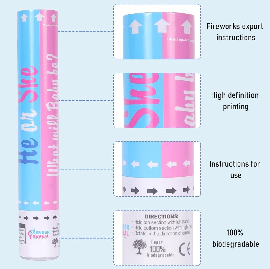 Gender Reveal Confetti Poppers – 30cm & 40cm Pink or Blue Surprise Cannons for Baby Shower Celebration Party Decorations | Fun Gender Reveal Party Supplies Ideal for indoor and outdoor celebrations,