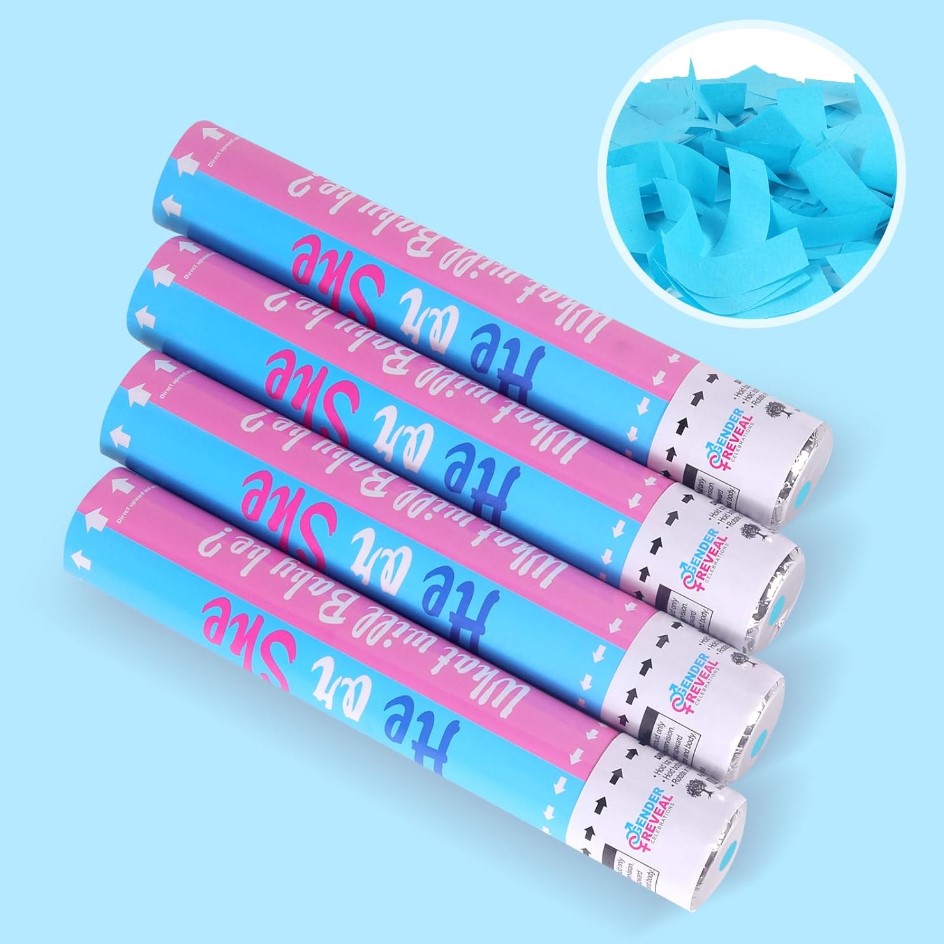 Gender Reveal Confetti Poppers – 30cm & 40cm Pink or Blue Surprise Cannons for Baby Shower Celebration Party Decorations | Fun Gender Reveal Party Supplies Ideal for indoor and outdoor celebrations,