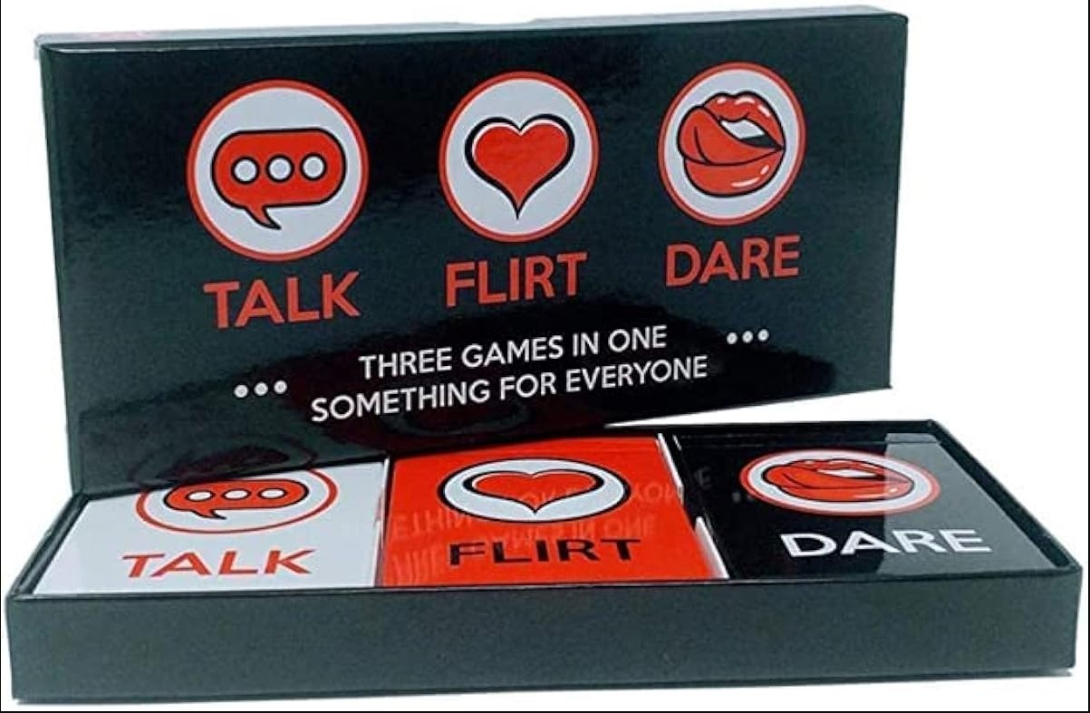 Talk Flirt Dare Couples Card Game Romantic 3-in-1 Date Night Deck Conversation Starter Flirtation and Challenge Cards for Strengthening Intimacy and Relationship Bonding