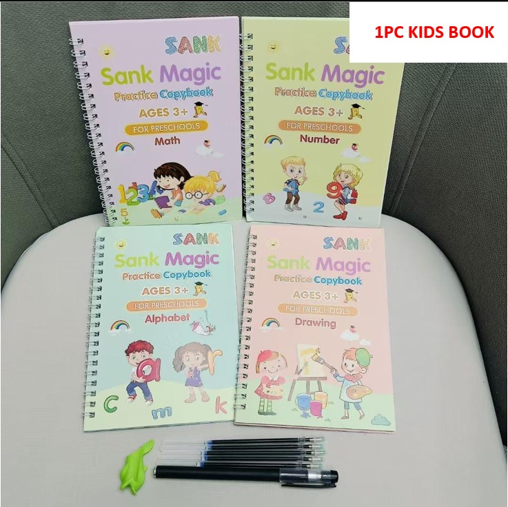 Sank Magic Practice Copybooks Reusable Handwriting Learning Set for Kids Early Education Writing Tracing Books for Numbers Alphabet Math and Drawing with Magic Ink Fading Pages and Guided Stroke Train
